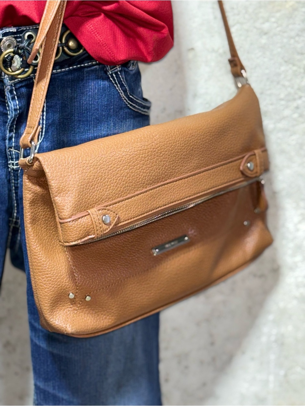 Nine West Brown Pebbled Faux Leather Crossbody Bag